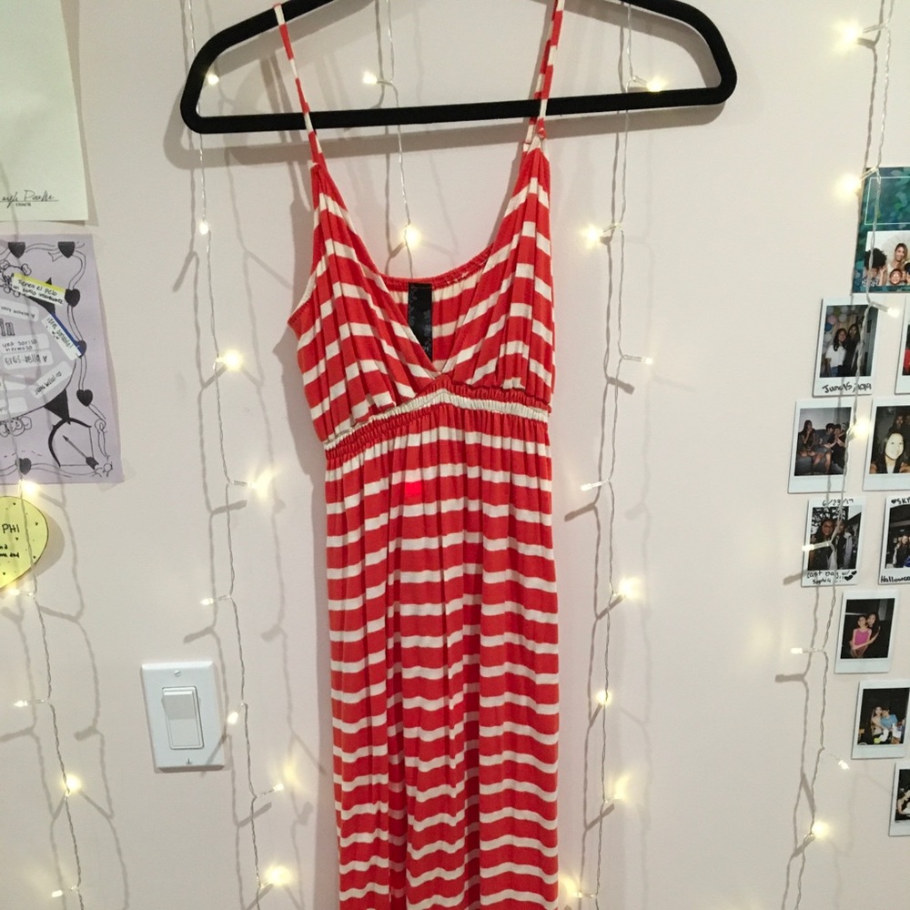 striped orange and white stretchy long dress